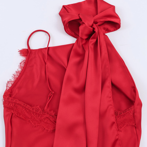 Débardeurs en satin pour femmes, couleur <span class=keywords><strong>rouge</strong></span>, design asymétrique, bordure en <span class=keywords><strong>dentelle</strong></span>, dos ajouré, soyeux, décontracté, mode estivale - Product Image 6