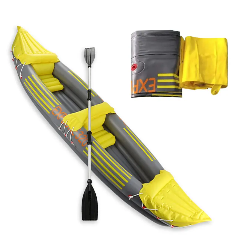 Venta al por mayor de la fábrica de servicio pesado de dos 2 Persona mar tándem de pesca Kayak inflable barco