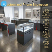 Présentoir de sol personnalisé gris foncé pour téléphones portables, vitrine en verre, comptoir d'exposition pour téléphones mobiles