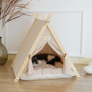 Yueshang rumah hewan peliharaan lipat kustom empat musim, tenda tempat tidur anjing & tempat tidur kucing portabel desain kanvas & kayu dengan kantong penyimpanan - Product Image 2