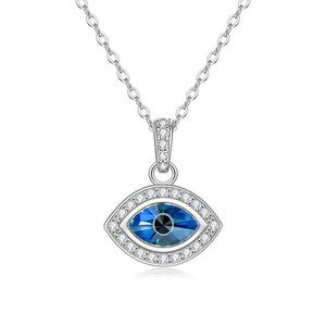 Collier pour femme avec pendentif œil bleu, en cuivre plaqué or 14K et zircone cubique taille marquise, vente en gros - Product Image 1
