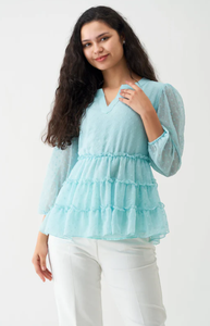 Top con peplum floral para mujer, informal de verano, poliéster/Rayón, secado rápido, antiarrugas, elegante moda india para Vaqueros, venta al por mayor de India - Product Image 2