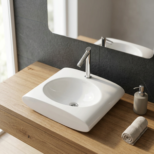 Prix bon marché direct usine Bassin de comptoir de salle de bain rectangulaire émaillé blanc Bassin de table de salle de bain en céramique - Product Image 3
