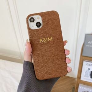 Étui de téléphone portable personnalisé GOINGOO en cuir véritable de luxe, antichoc, avec <span class=keywords><strong>initiales</strong></span>, pour 17/16/14/13 Pro Max, protection intégrale - Product Image 2