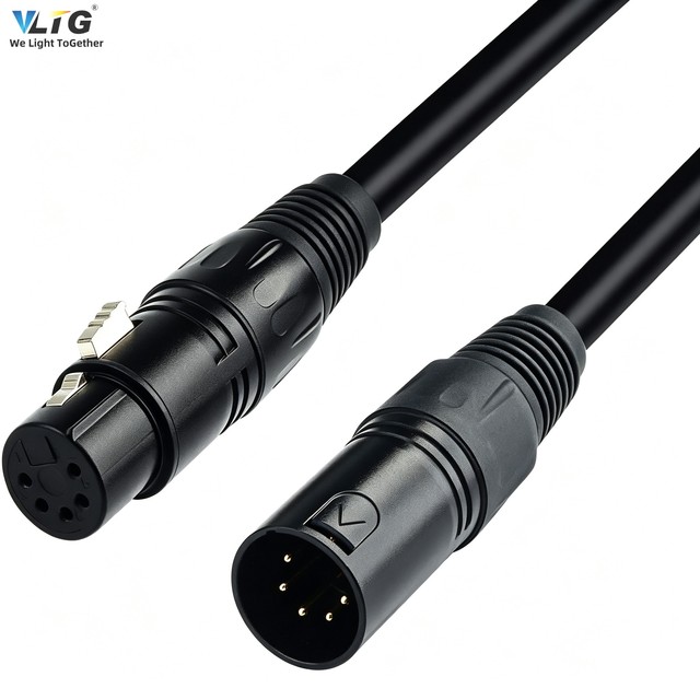 Factory Direct 5-Pin DMX512 Signal Cable 5*0.3mm*1.2m IP33 Black Metal Connector Pair for Stage Lighting Equipment
