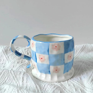 Tazas de cerámica a cuadros con bloques de color personalizados, tazas de cena para decoración del hogar para uso de té y leche - Product Image 4