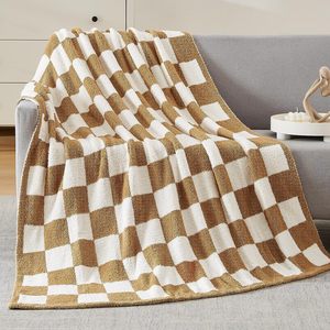Cozy Checkerboard Grid <strong>Fluffy</strong> Microfiber Knitted Throw Blanket Lightweight Fleece Checkered <strong>Bed</strong> Blanket 50'*60' Soft Couch <strong>Cover</strong> - Product Image 2