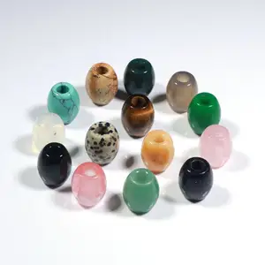 5pcs/Bag Big Hole Gemstone Beads Loose Drum Barrel Shape Natural Jade/Tiger eye Large Hole Stone Beads For Jewelry Making