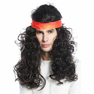 80s cosplay longue brune bouclée <span class=keywords><strong>Hippie</strong></span> <span class=keywords><strong>perruque</strong></span> Rocker hommes <span class=keywords><strong>perruque</strong></span> CW-027 - Product Image 2