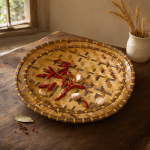 Plateau de séchage rond en bambou perforé, fait main, naturel, pour cuisine et salle à manger - Product Image 2