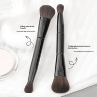 Ensemble de maquillage multifonctionnel à double embout en poils synthétiques et manche en bois, à poils doux, pour fard à joues, contour, poudre libre et application en forme de flamme