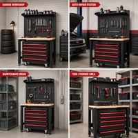 Chariot à outils haute capacité avec 5 tiroirs verrouillables, panneau perforé réglable et roulettes pivotantes pour atelier de mécanique professionnel