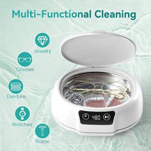 Nettoyeur à ultrasons professionnel 50W 40kHz avec minuterie numérique, réservoir d'eau 0,7L, pour usage domestique, en plastique blanc - Product Image 1