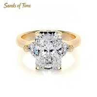 Bague Trio Classique en Argent Sterling 925 avec Moissanite Radiant Cinq Carats et Accents Latéraux Triangulaires – Commande Personnalisée pour Clients Féminins