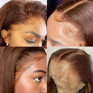Perruque en cheveux humains lisses brun chocolat de 26 pouces, avec dentelle frontale HD transparente 13x4, pré-épilée, pour <span class=keywords><strong>femme</strong></span> - Product Image 4