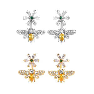 Pendientes de tuerca con diseño de insecto dorado E334 para mujer, joyería de fiesta con cristales de imitación, pendientes de aleación bonitos y a la moda - Product Image 6