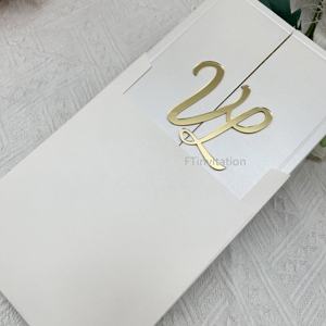 아이보리 진주 하드 커버 청첩장 골드 미러 아크릴 웨딩 카드 개인화 된 디자인 - Product Image 2