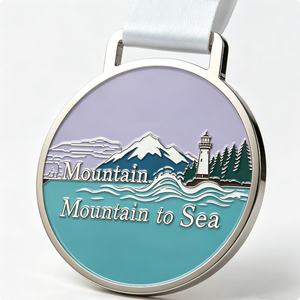 Custom Metal Medal with Lighthouse & Mountain Design 3D Enamelled UV Printed Ribbon for Hiking/Running Events - Product Image 4