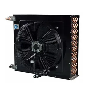 Precio competitivo Intercambiador de calor de aleta Tipo H Condensador Tubo de cobre Flujo de aire lateral Condensadores refrigerados por aire con ventilador axial