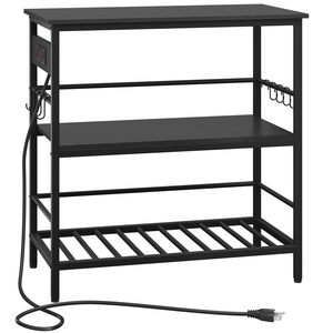 Étagère de cuisine noire SENYU pour micro-ondes avec un grand espace de rangement et des prises de courant intégrées. Comptoir large qui sert également de support à pain - Product Image 6