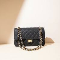 Tas Selempang Kulit Asli Berlapis Berlian Elegan dengan Rantai Klasik, Tas Bahu Crossbody Premium Kulit Sapi Buatan Tangan