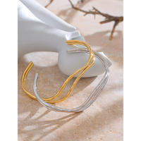JINYOU 4374 Nouveau bracelet jonc ajustable unique en acier inoxydable double couche creux pour femme, bijou minimaliste, cadeau