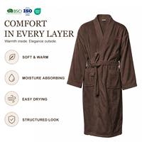 Robe kimono unisexe à col, double face, marron, confortable et épaisse, pour la douche et les voyages, robe de chambre à manches longues pour couple