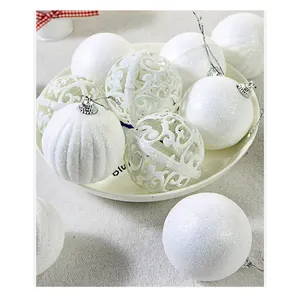 도매 6CM 크리스마스 트리 장식 공 눈 중공 반짝이 흰색 거품 크리스마스 공