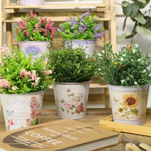 Lot de 6 pots de fleurs galvanisés imprimés autocollants personnalisés seau <span class=keywords><strong>en</strong></span> métal de ferme pour mariage <span class=keywords><strong>tournesol</strong></span>/lavande - Product Image 2