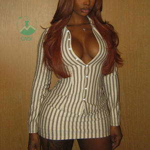 ชุดเซ็ตกระโปรงลายทางแฟชั่นใหม่สำหรับผู้หญิง เสื้อแขนยาวและกระโปรงสั้น ชุดกระโปรงสองชิ้น ชุดทันสมัย - Product Image 2