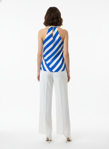 Haut Halter Rayé Bleu et Blanc Classique et Élégant pour Femme – Tissu Cambric Doux et Léger – Tenue Décontractée Tendance Estivale Rétro - Product Image 4