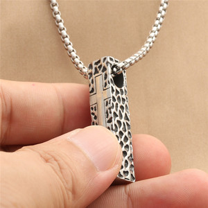 Stainless Steel <b>Cross</b> Pendant Necklace Men's Geometric Design Rectangular Shape Punk Style Fashion Jewelry - Product Image 3