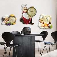 Reloj de Pared Vintage, Decoración del Hogar, Estatua de Chef de Resina, Reloj de Cuarzo Silencioso para Sala de Estar, Cocina, Decoración de Pared, Reloj Colgante