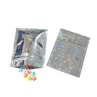 Fermeture à glissière en plastique pour bijoux, 50 pièces, Double face, coloré, Laser, fermeture éclair, sacs holographiques transparents, à support automatique