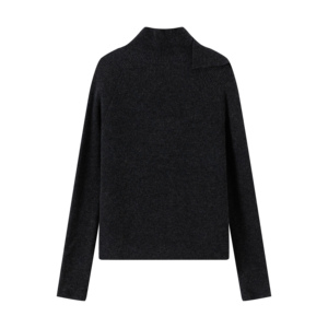 2025 biểu tượng tùy chỉnh len Đồng bằng màu đen Hàng dệt kim Mùa Đông Áo len thời trang cao cổ thêu dài tay áo sọc mô hình quá khổ - Product Image 2