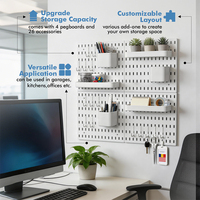 Lot de 4 organiseurs de jeu pour panneau perforé, crochets d'étagère pour panneau perforé, organisateur mural pour panneau perforé, présentoir DIY pour garage et salle de bain