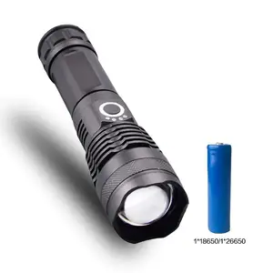 Torcia a LED potente Zoomable XHP50 Super luminosa, torcia tattica di sicurezza portatile impermeabile ricaricabile USB