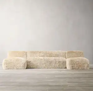Muebles para el hogar de piel de oveja envuelta, diván en U Seccional de pelo largo, sofá de sala de estar