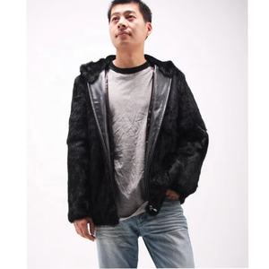 YR224 Chaqueta de piel de conejo real de estilo clásico para hombre Abrigo con capucha de piel genuina - Product Image 1