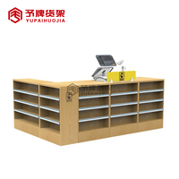 Comptoir de caisse de supermarché style bois simple pour magasin de proximité