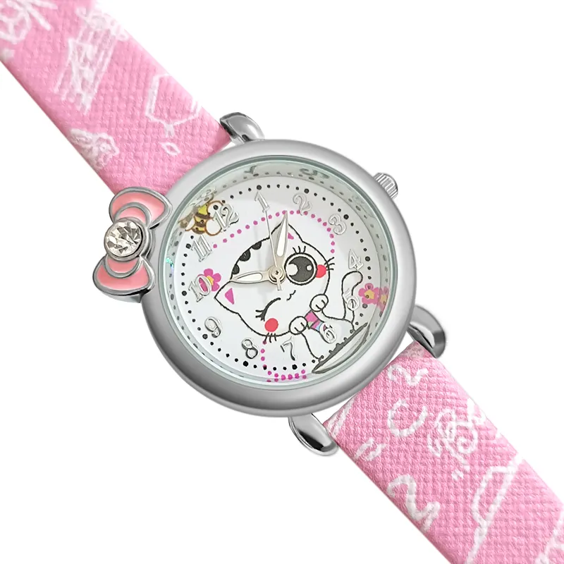 WJ-10876 Leather Strap Cute Cat Face Personality Children Watches Multi Color Stylish New Arrival Watches For Kids Wrist Watches