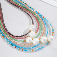 Collier en acier inoxydable avec perles de zircone en verre taillées, perles rondes naturelles et perles colorées simples – Meilleure vente