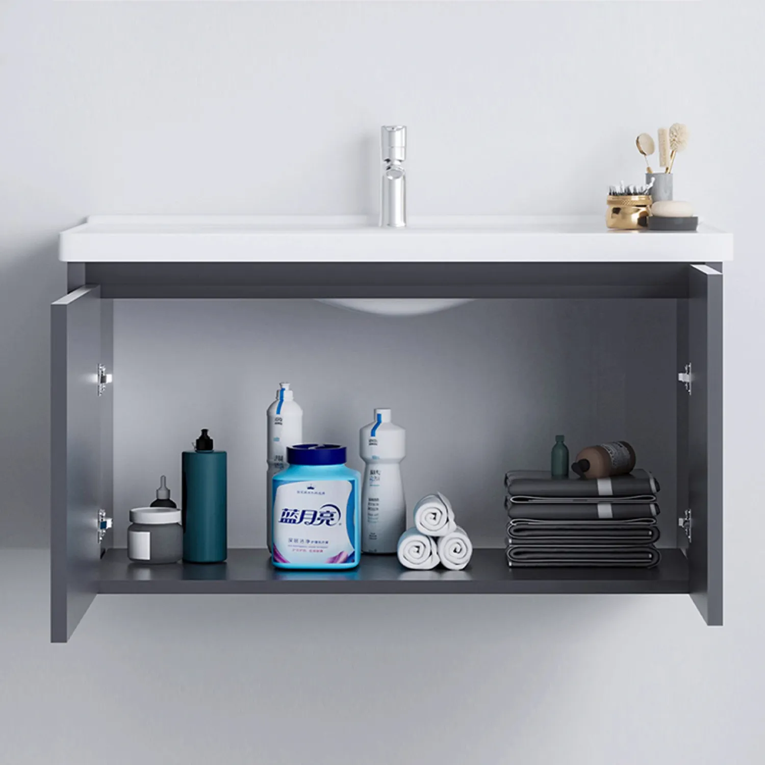 YIDA 60cm 80cm Small Size Plywood Bathroom Vanity Modern Bath Mirror Sink Cabinet for Hotel Home Villa