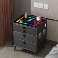 Table de chevet intelligente pour chambre à coucher, équipée d'un chargeur sans fil USB, d'un éclairage LED tactile, d'un haut-parleur et d'un verrouillage par empreinte digitale