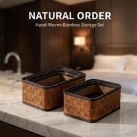 Ensemble de 3 paniers de rangement ovales en bambou imbriqués avec doublure en tissu amovible, bacs de rangement décoratifs pour étagère