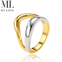 Bague Minimaliste Bicolore en Laiton Mylove, Plaqué Or 18K et Platine, Métal Mixte, Courbée et Ondulée, Vente en Gros pour Mariage