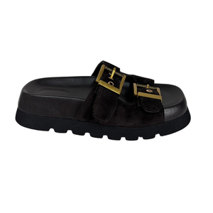 Sandales plates d'été en daim respirant à bout <span class=keywords><strong>carré</strong></span> ouvert avec double boucle pour femme, personnalisables avec logo - Product Image 3