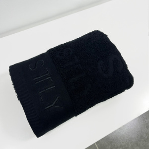 Home 100 Cotton <b>Black</b> Dobby Bordered Hypoallergenic Quick-Dry Absorbent Soft <b>Towels</b> with Logo-Customizable - Product Image 4