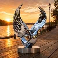 Escultura Cinética de Alas de Águila en Acero Inoxidable 3D Pulido Personalizado - Temas de Animales, Música, Amor y Cruz