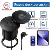Prise de bureau encastrée ronde avec couvercle rotatif, prise UE, charge sans fil 15W, USB-A et USB-C 20W pour bureau et hôtel